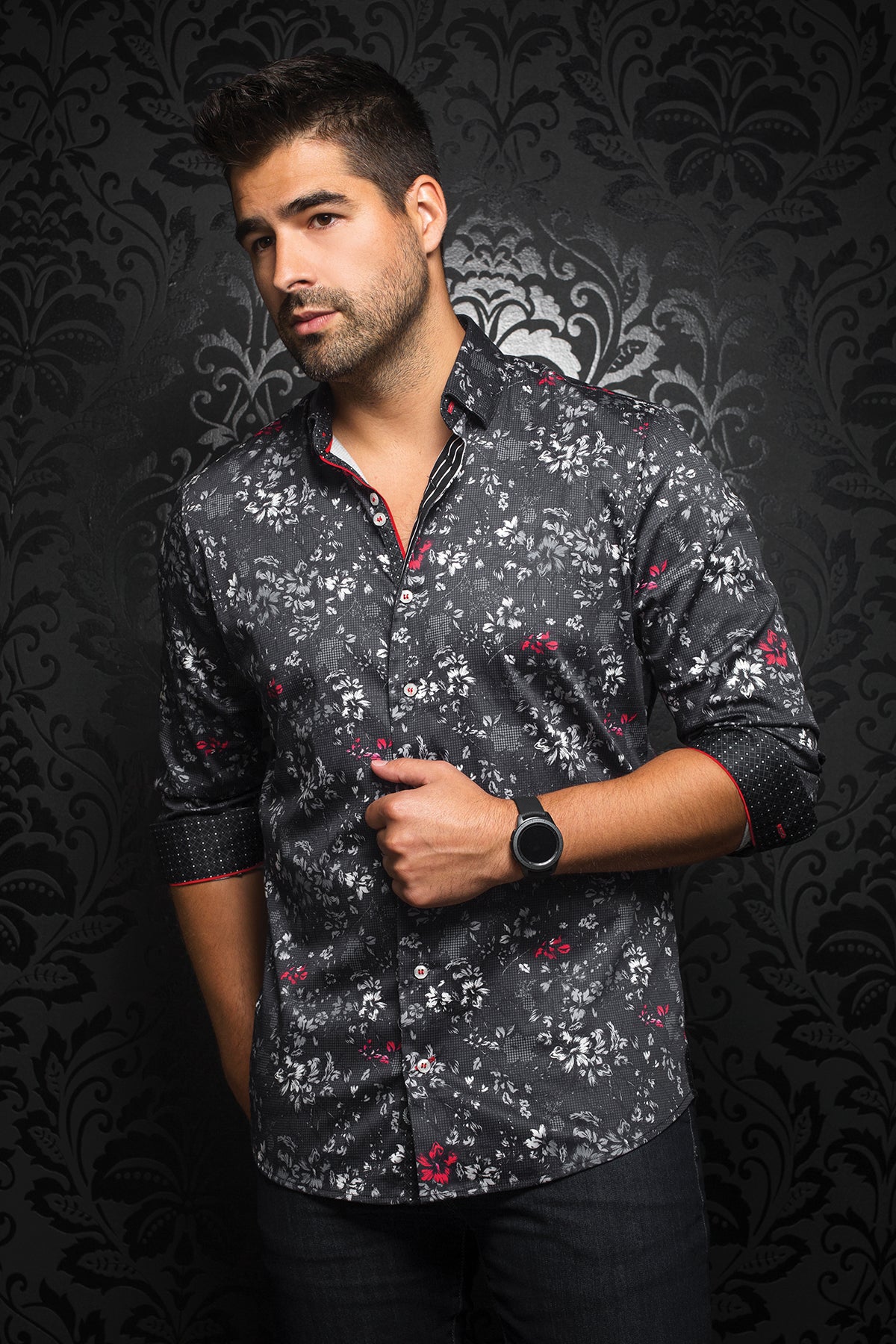 AU NOIR SHIRT- GARNETT BLAK-RED – ESCO CLOTHIERS